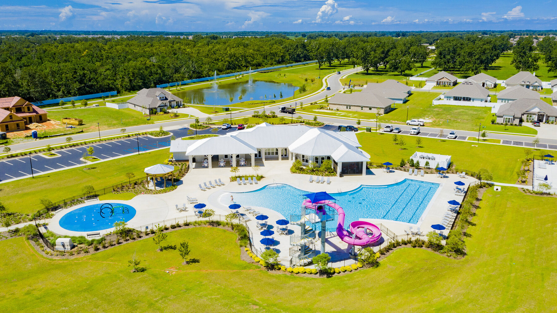 Aerial view of the Jubilee Farms pool and amenity complex